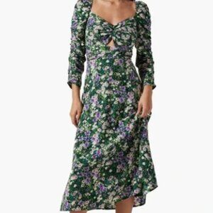 ASTR The Label Green Floral Keyhole Long Sleeve Midi Dress